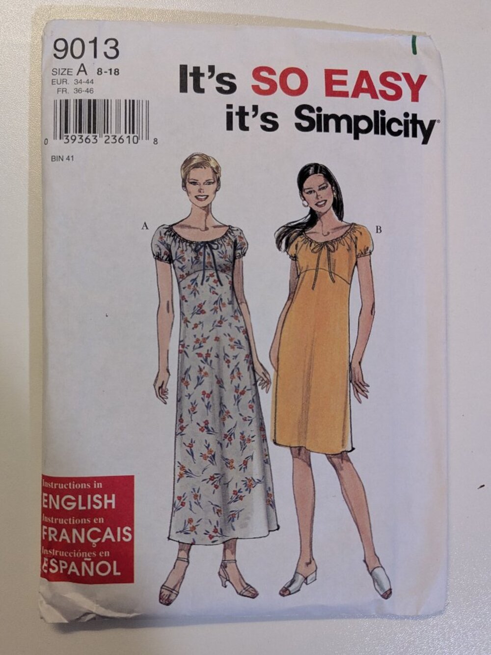 Vintage Simplicity Adult Women's Dress Sewing Pattern 9013 Size A 8-18